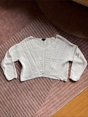 Topshop Cream V-Neck Cable Knit Sweater